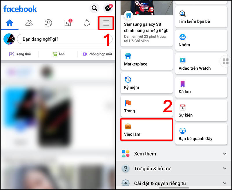 Nhấn chọn Việc làm